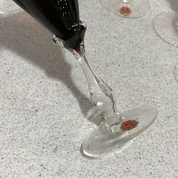 Wine Glasses Clear Crystal & Purple Hand Blown Glass Vintage Italian Set of 6 - Picture 7 of 10